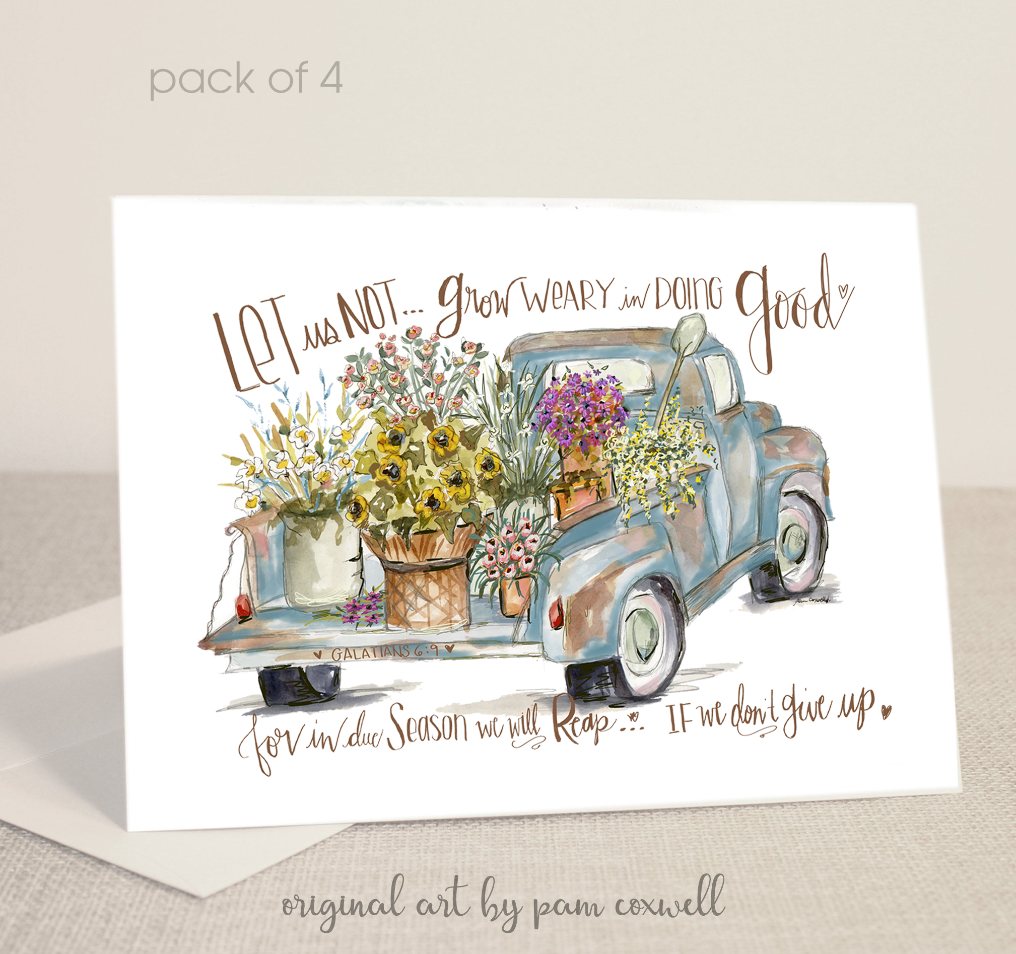 Galatians 6:9 - Floral Truck - Notecards