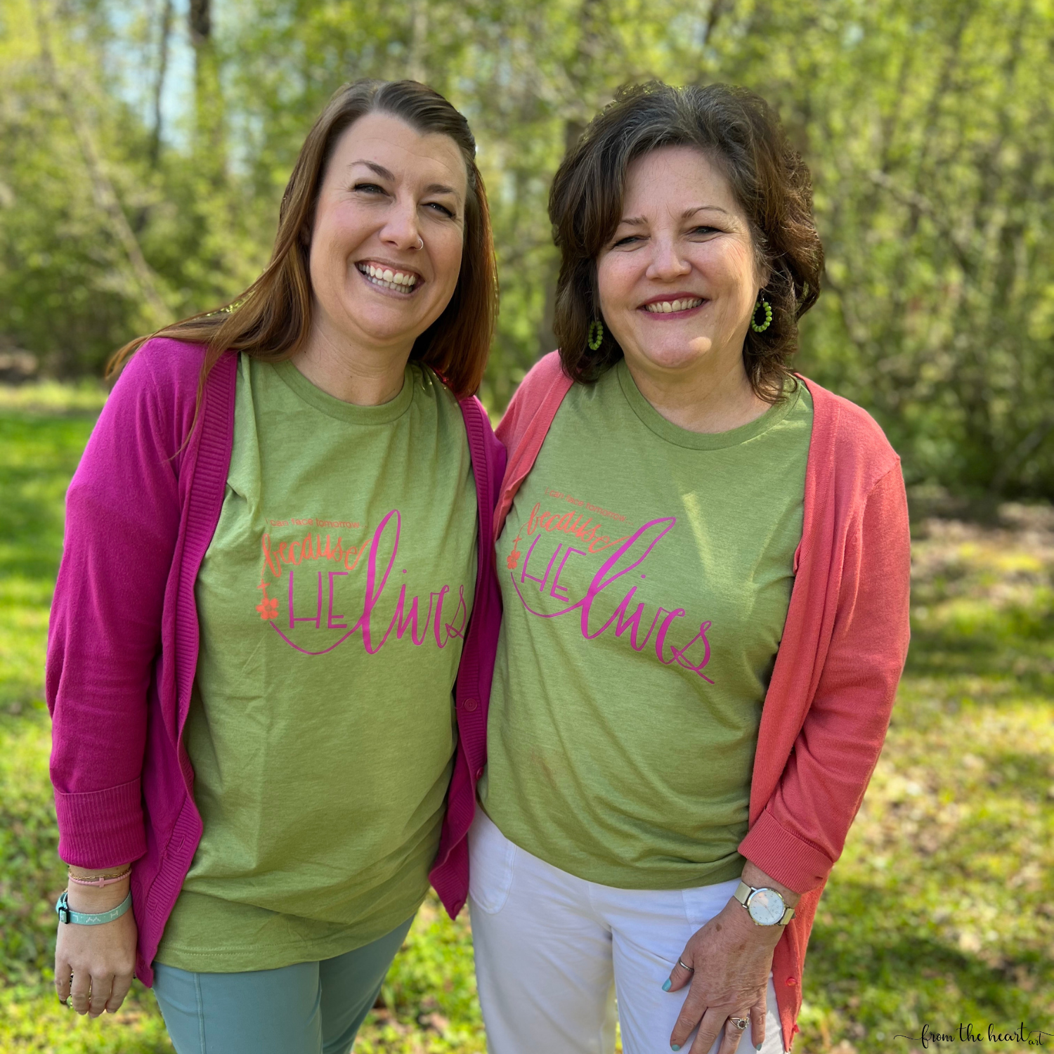 Green "Because He Lives" T-Shirt