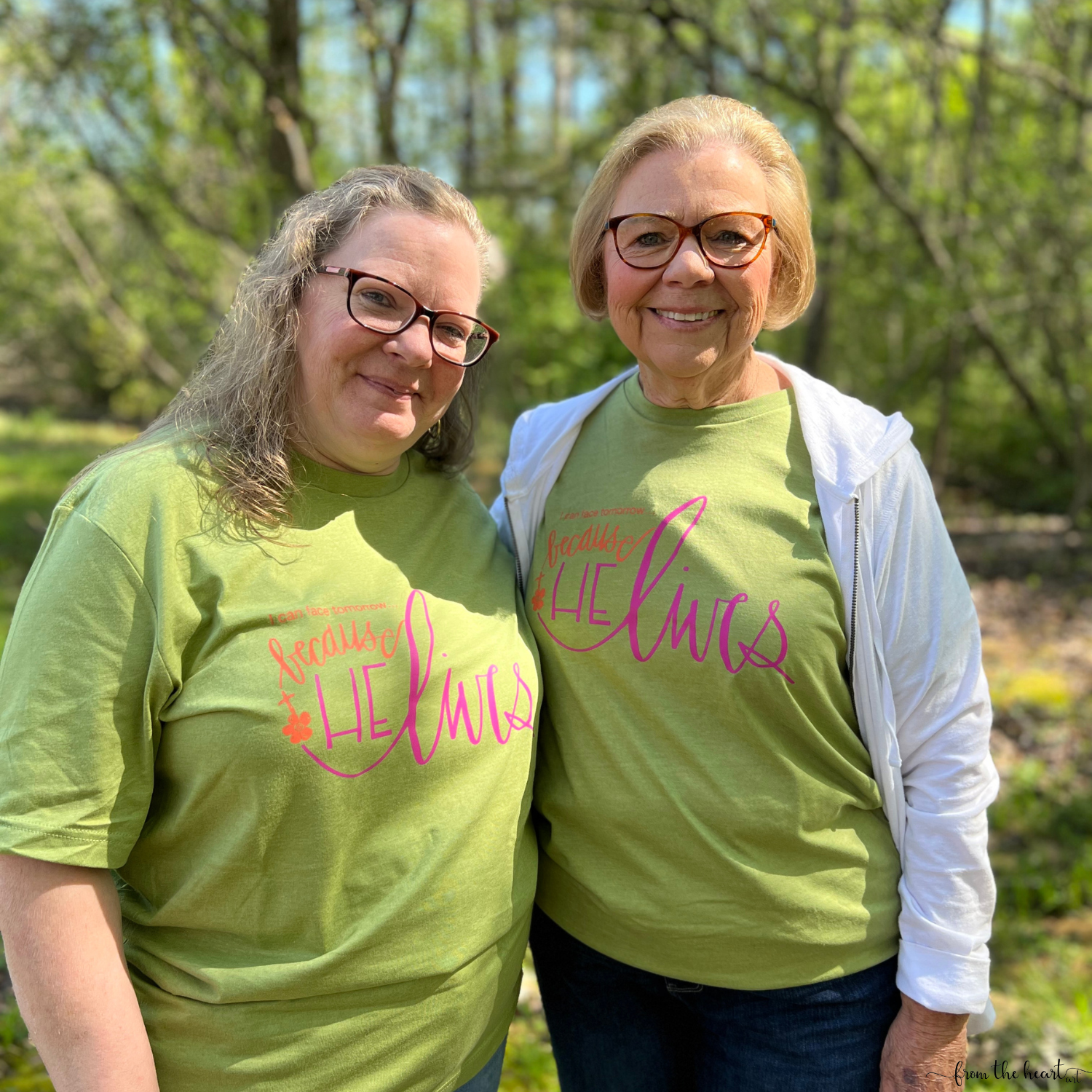 Green "Because He Lives" T-Shirt