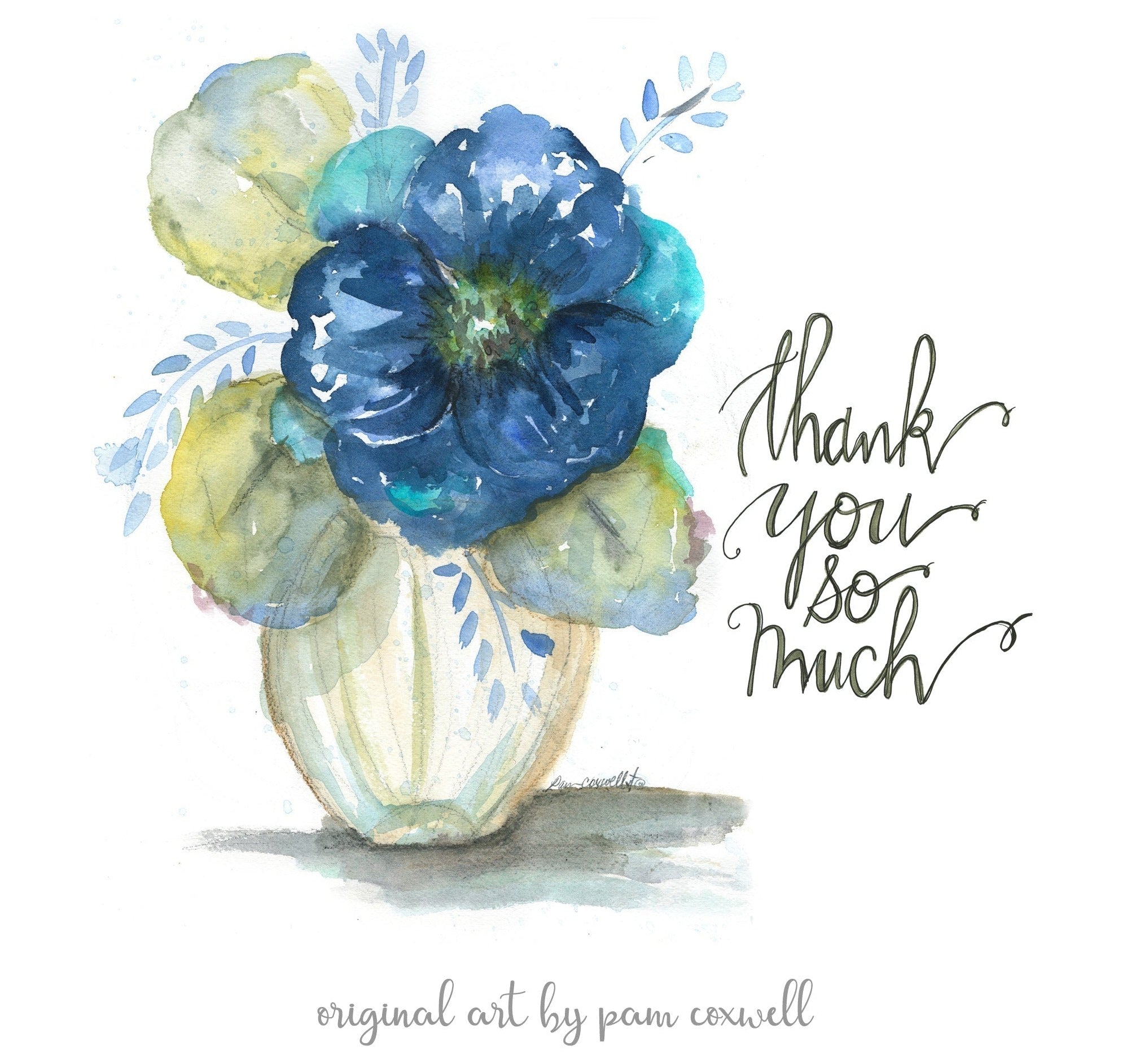 Blue Flower -  Thank You So Much - Notecards
