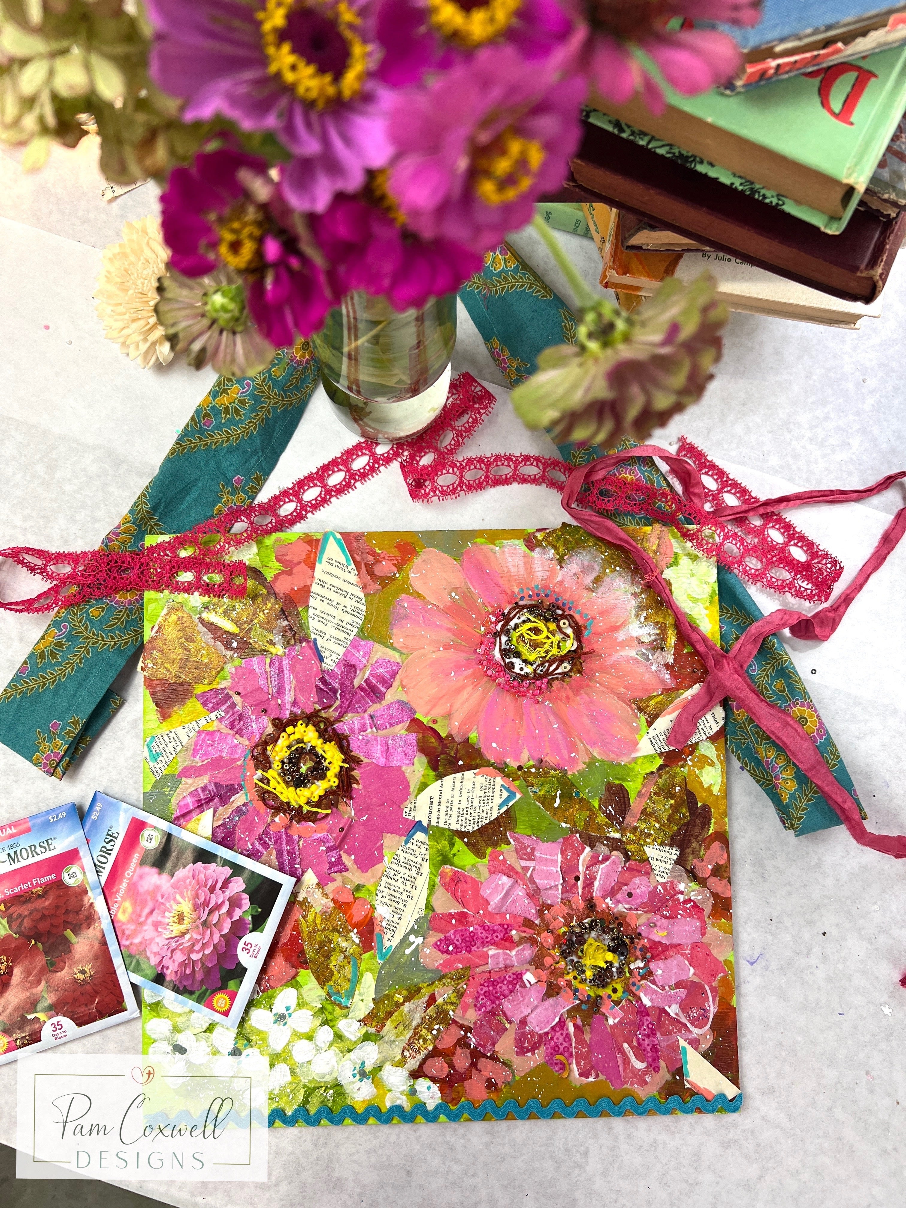 Zinnia Collage Mixed Media Kit