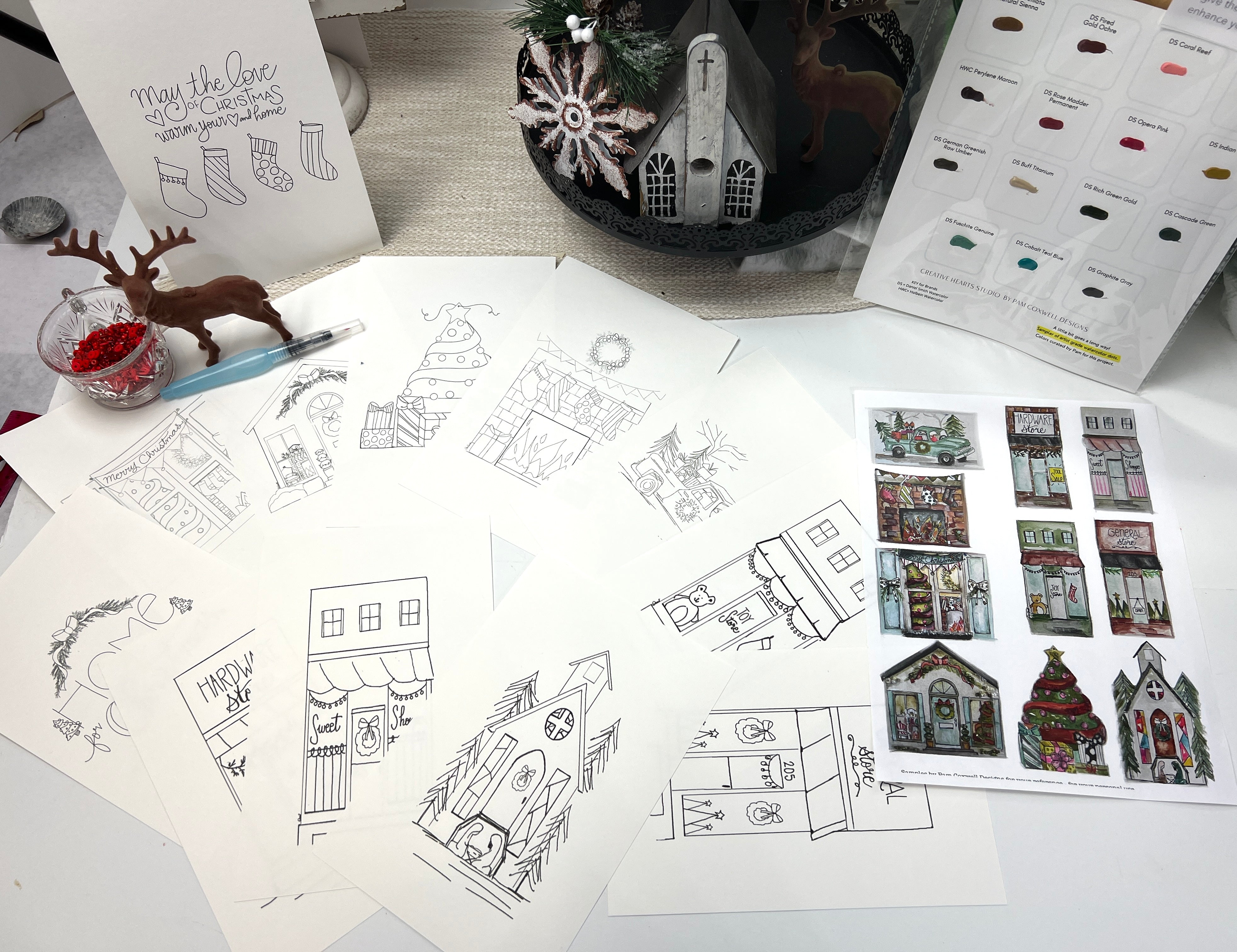 Home for Christmas  Watercolor Coloring Sheets