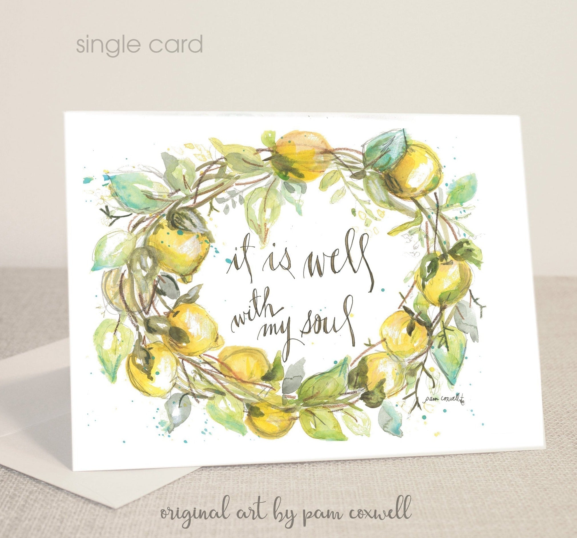 Lemon Wreath - It is Well with My Soul - Notecards