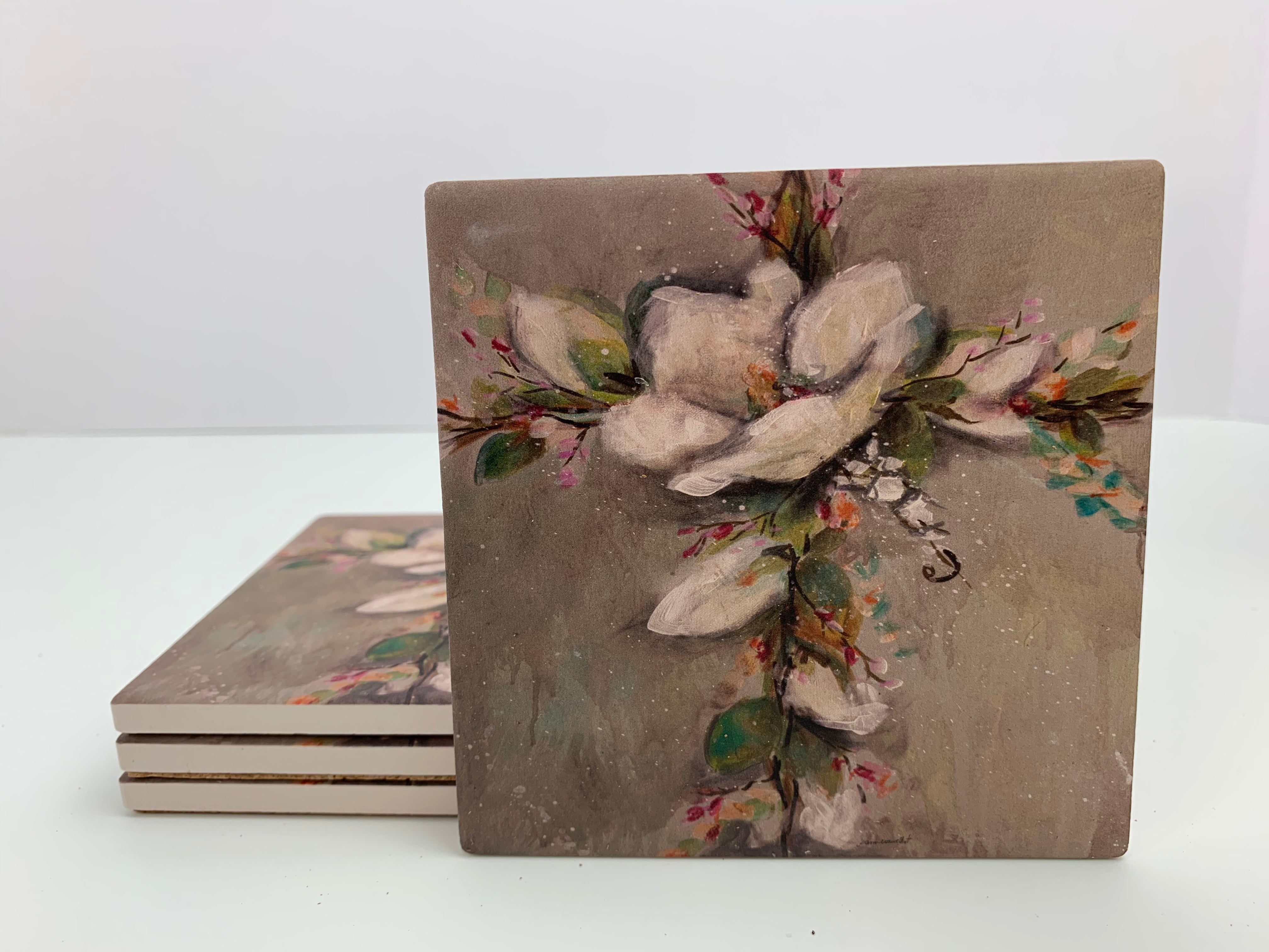 Magnolia Cross - Ceramic Coasters - Set of 4
