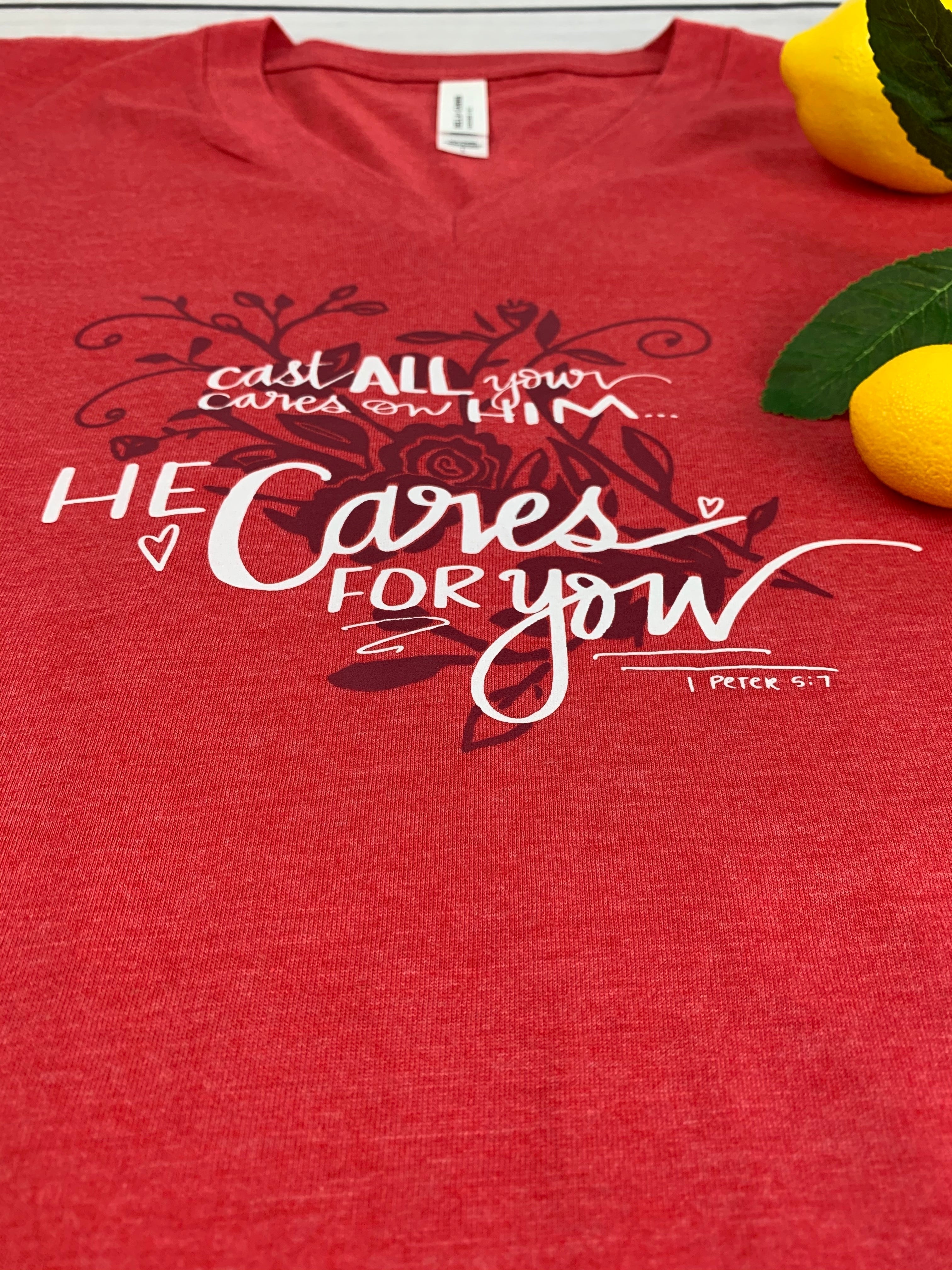 Cast your Cares - 1 Peter 5:7 - T-Shirt